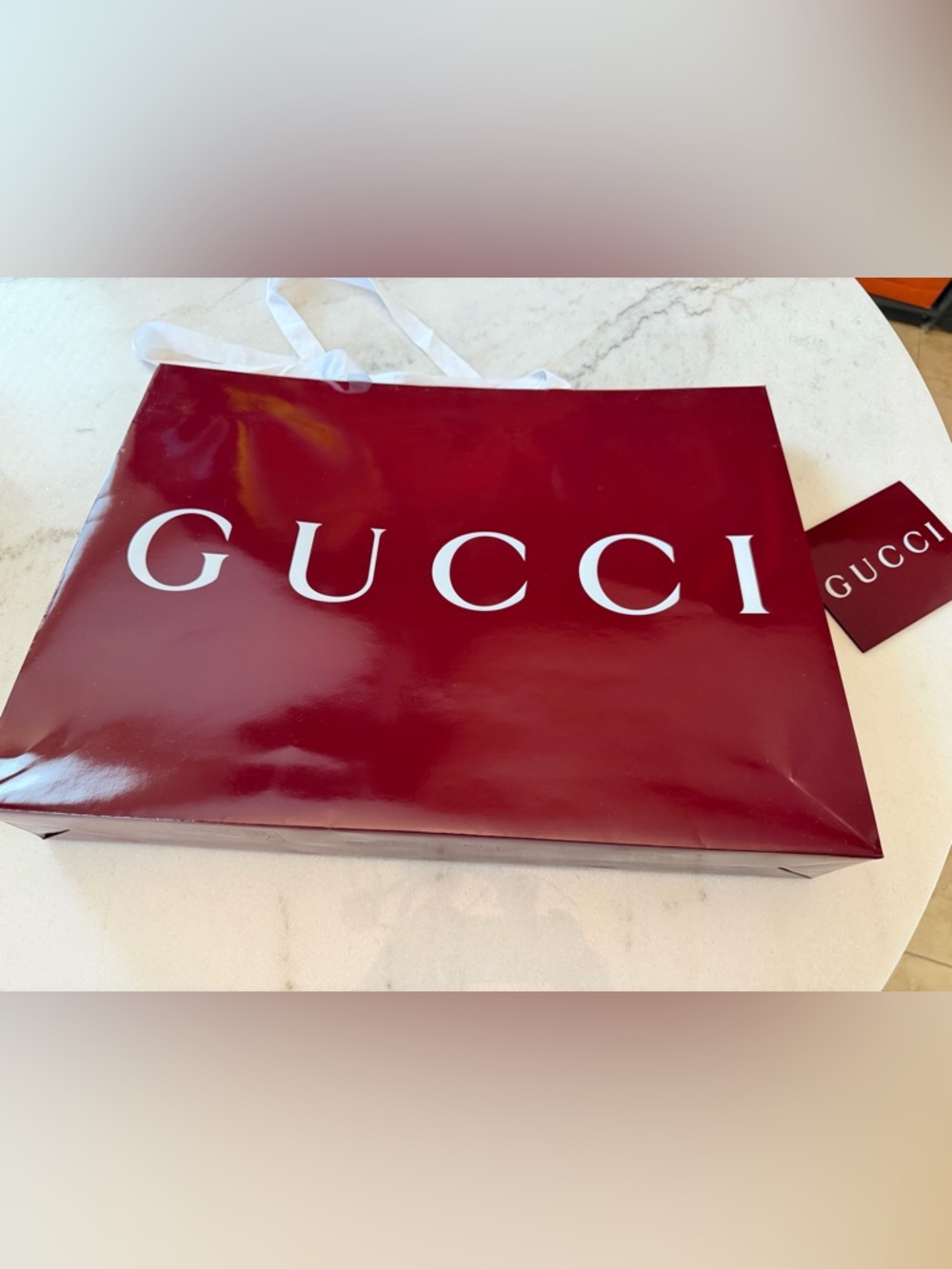 Gucci Deep Red Glossy Gift Bag with White Logo